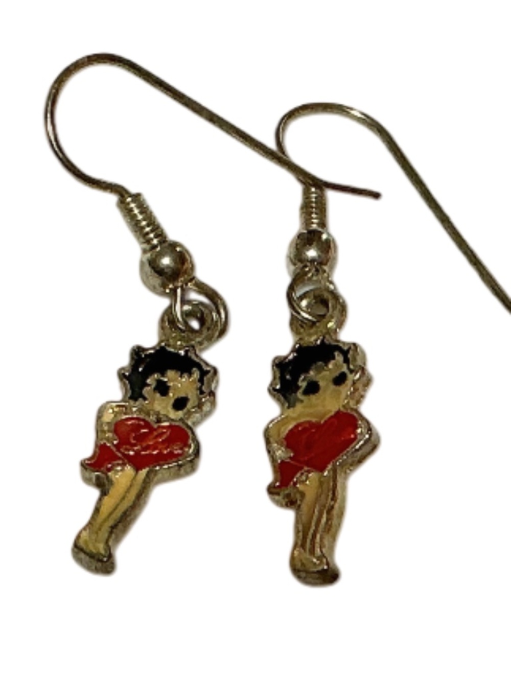 Betty Boop Heart Earrings Dangle Red Enamel Cute Cartoon Retro Valentine Jewelry
